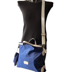 Baldi London Navy Blue with Creamy White Trim Convertible Crossbody Satchel